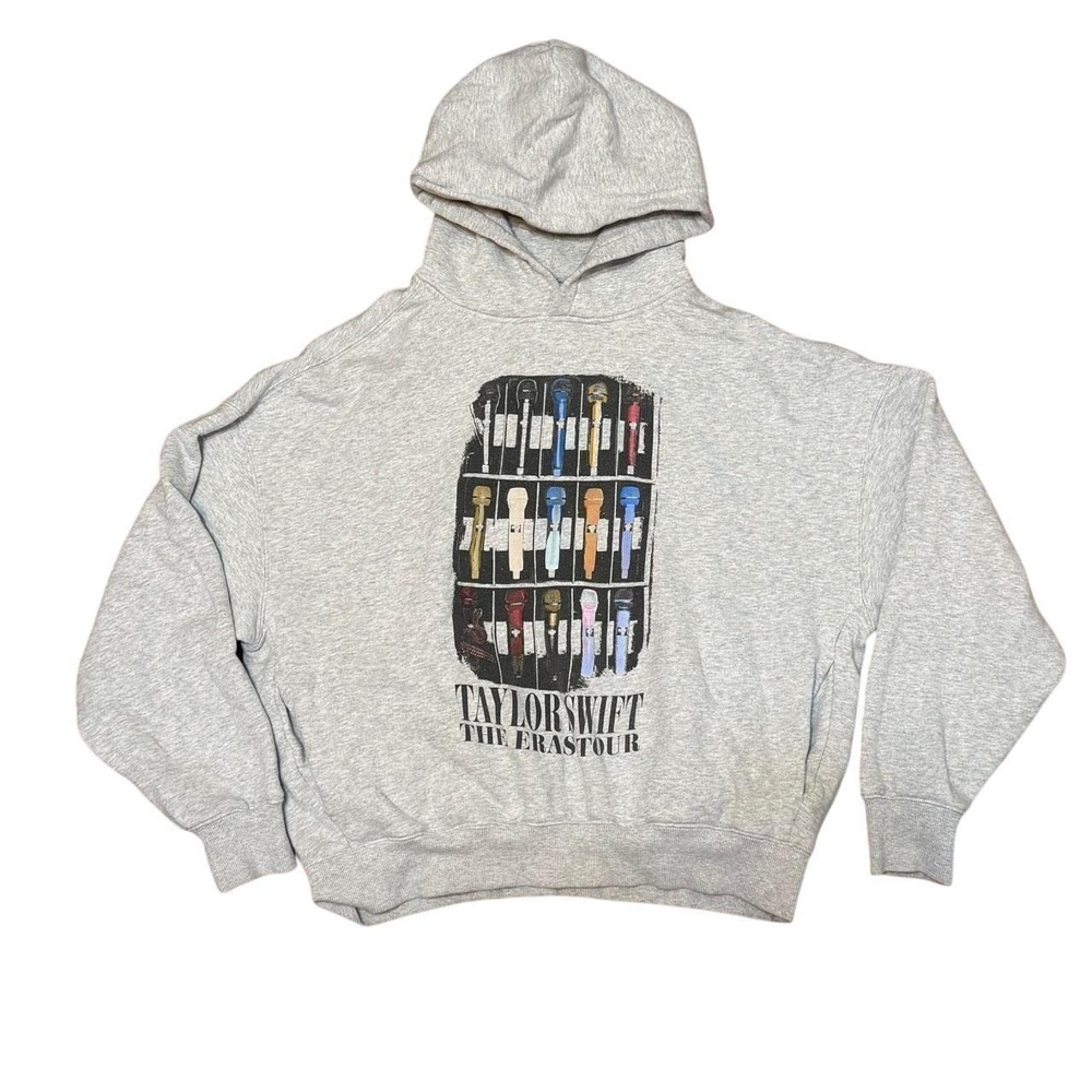 Taylor Swift The Eras Tour Microphone Set Hoodie Size Medium Gray Has pockets